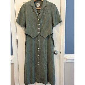 Vintage K Petite Green Button Midi Dress  Size 8P USA  Vest Formal Church Party